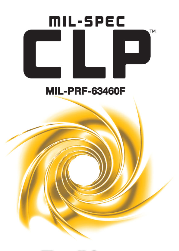 MIL-SPEC CLP logo with yellow spiral design on a white background