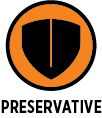 Preservative logo with an orange and black design