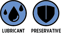 Two blue icons labeled 'Lubricant' and 'Preservative' on a white background.